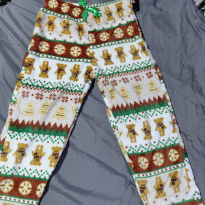 Women's Weekend Pajamas S White Brown Bear Print Christmas with Hat